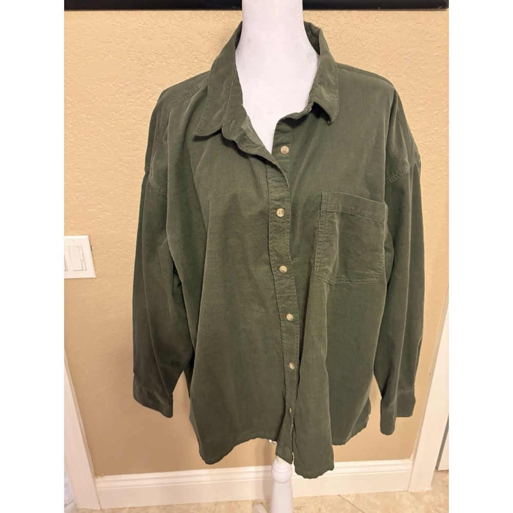 Lucky Brand Women's Green Corduroy Button‎ Down Top, XL